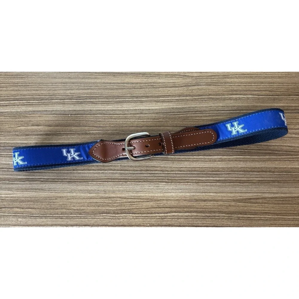 University Kentucky Wildcats Leather Canvas Blue Collegiate Ribbon Belt Size 32